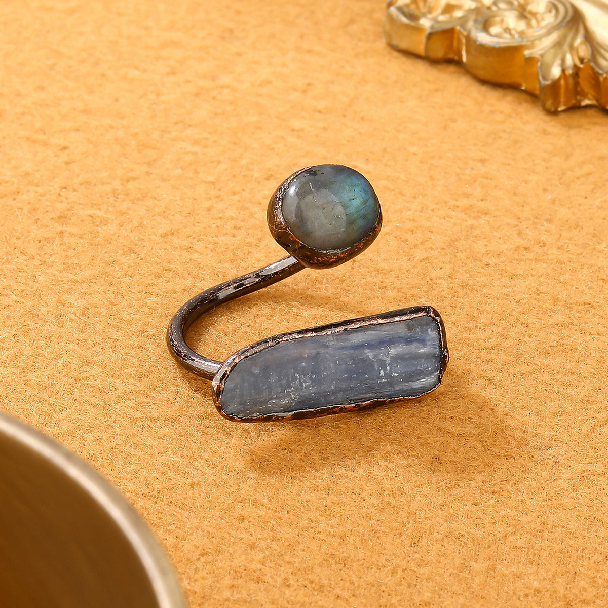Blue Crystal Bronze Plated Double-headed Ring