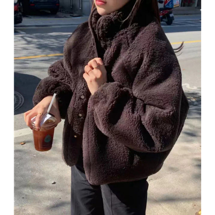 Loose Lamb Wool Long Sleeve Coat