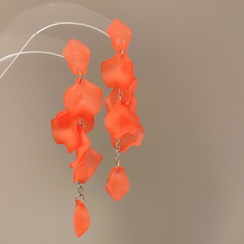 Silver Needle Fabric Flower Pendant Earrings For Women