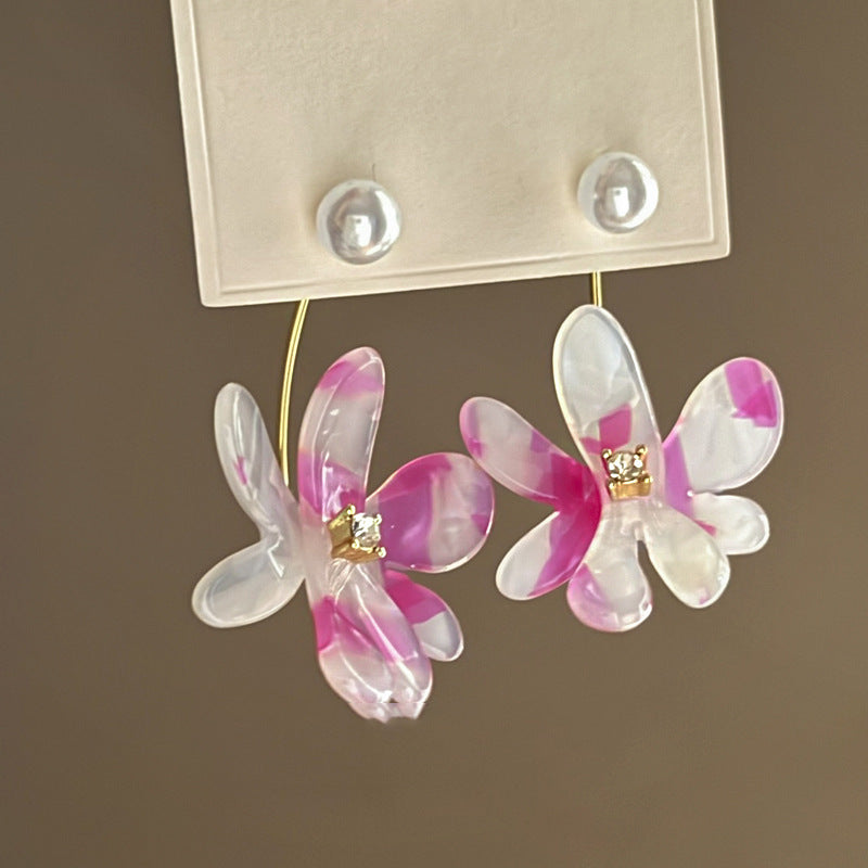 Silver Needle Fabric Flower Pendant Earrings For Women