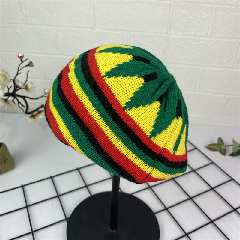 Hand Crocheted Wool Beret Jamaica Colorblock Knit