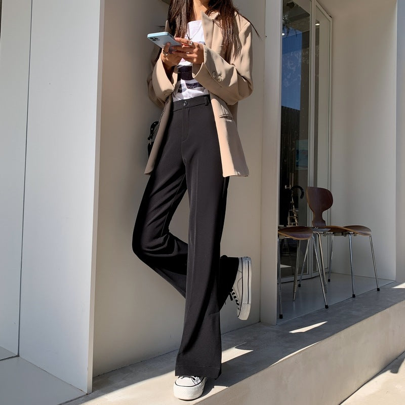 Women Summer Thin Retro High Waist Drape Straight Mopping Pants Loose Casual Suit Pants