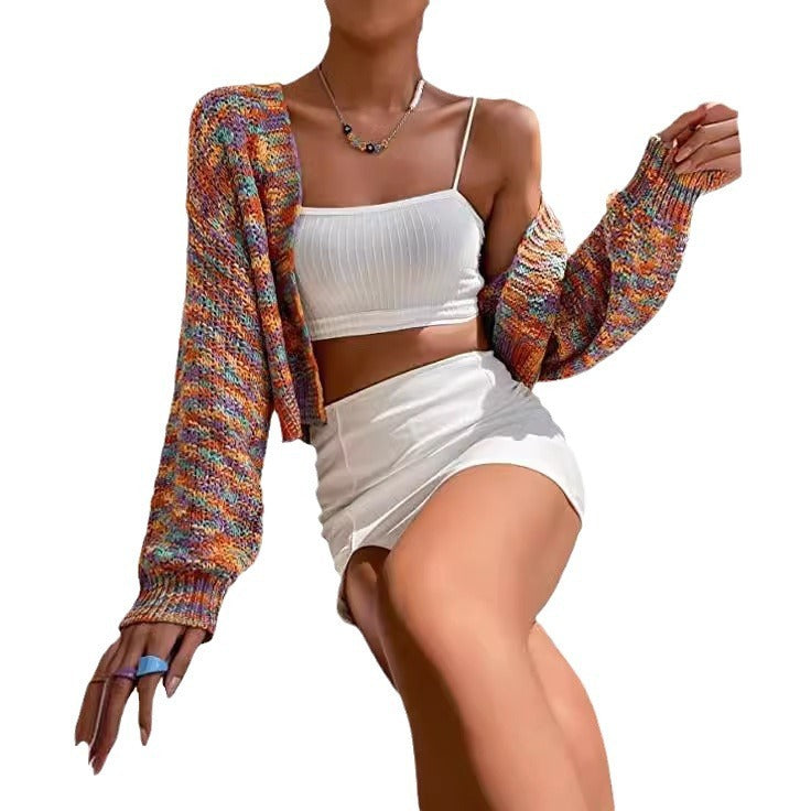 Chaqueta informal tipo suéter coloreado retro para mujer