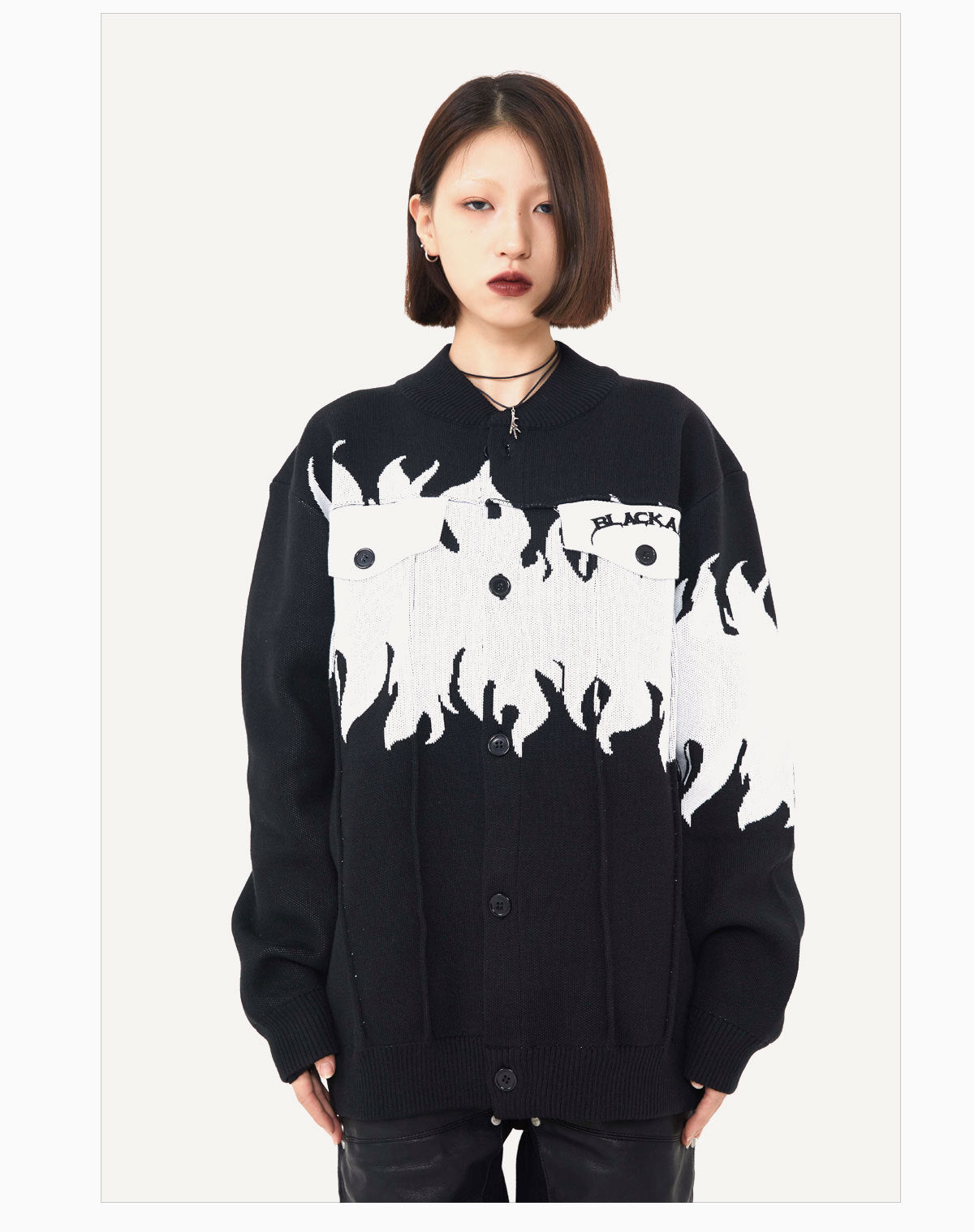Street Retro Flame Color Matching Guochao Sweater
