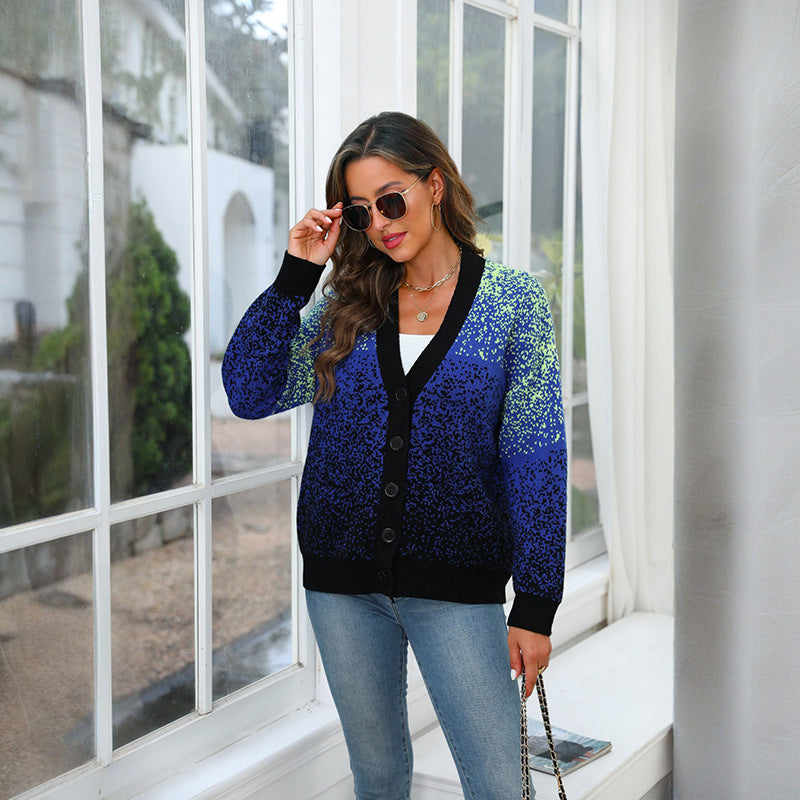 Knitwear Sweater Women's V-neck Blue Starry Sky