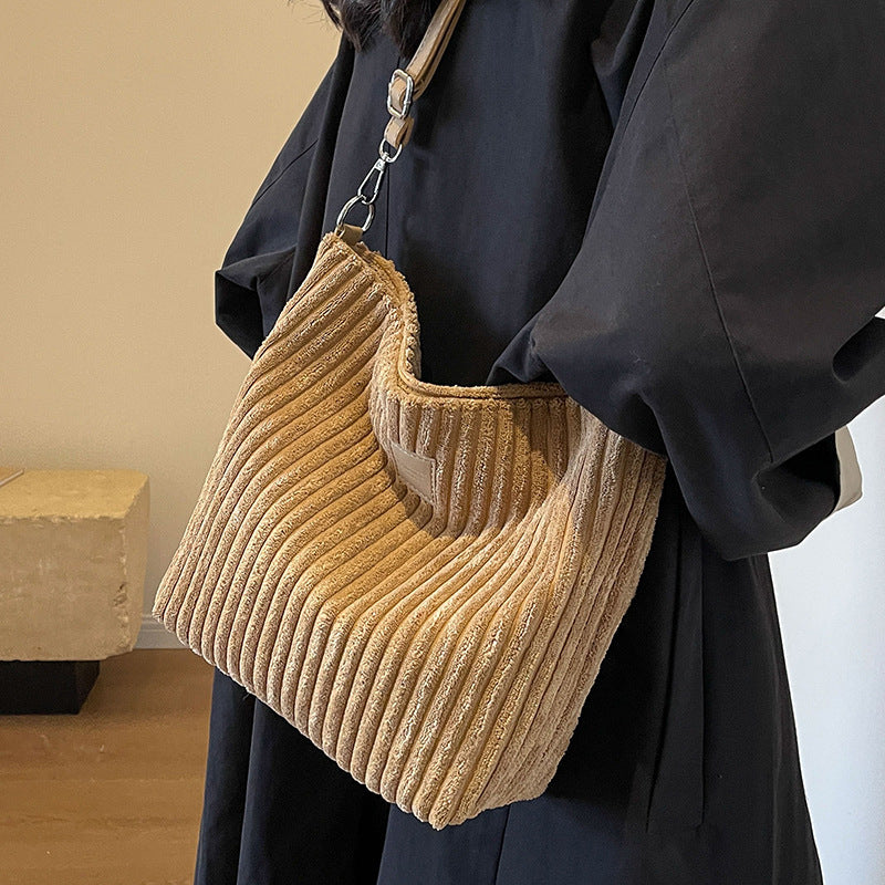 Versatile Corduroy Shoulder Bag