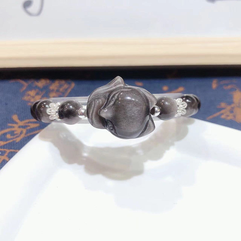 Natural Silver Stone Big Head Fox Bracelet Sweet Girl Bracelet Gift