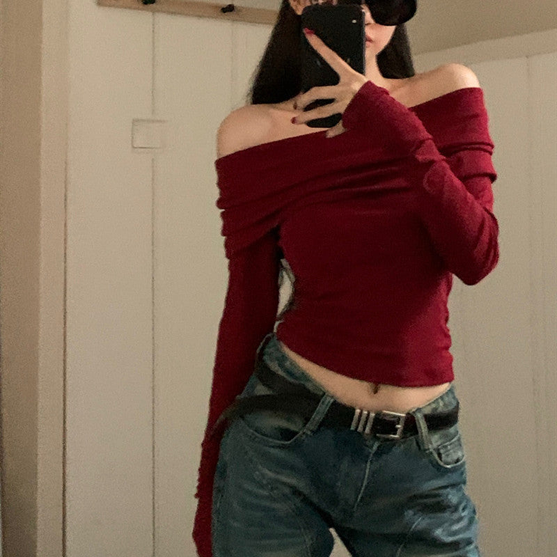 Vintage One-shoulder Long-sleeved Knitwear For Women