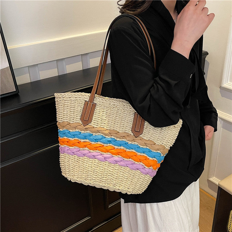 Bolso de paja de gran capacidad con cesta tejida