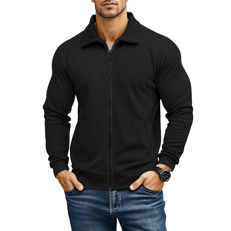Men's Casual Jacket Solid Color Waffle Turn-down Collar Coat