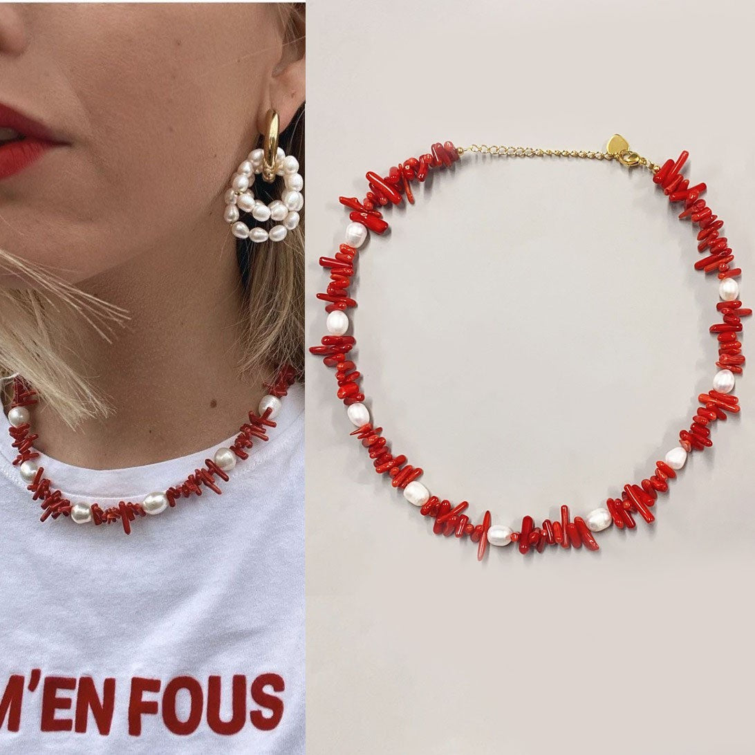 Red New Style Gravel Clavicle Chain Freshwater Pearl Necklace For Women
