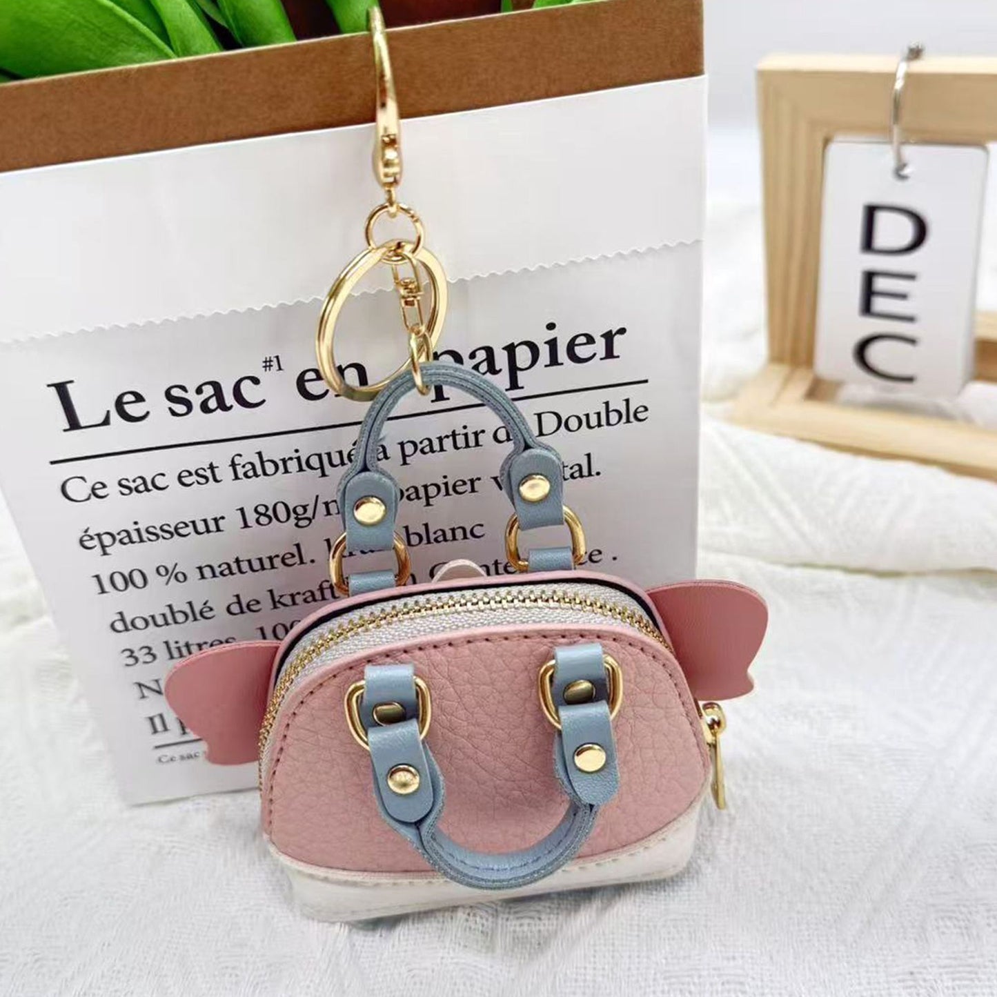 Mini Lychee Pattern Elephant Coin Purse Earphone Bag Keychain Pendant
