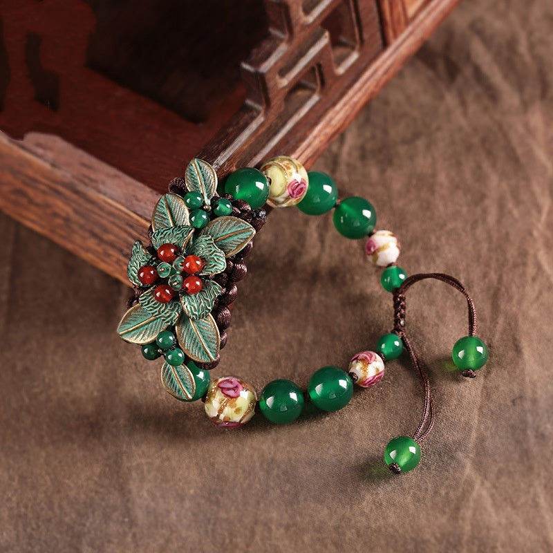 Green Yunnan Ethnic Style Bracelet With Retro Style For Women