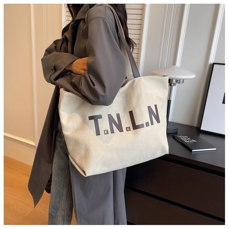 Casual Letter Print Canvas Shoulder Tote