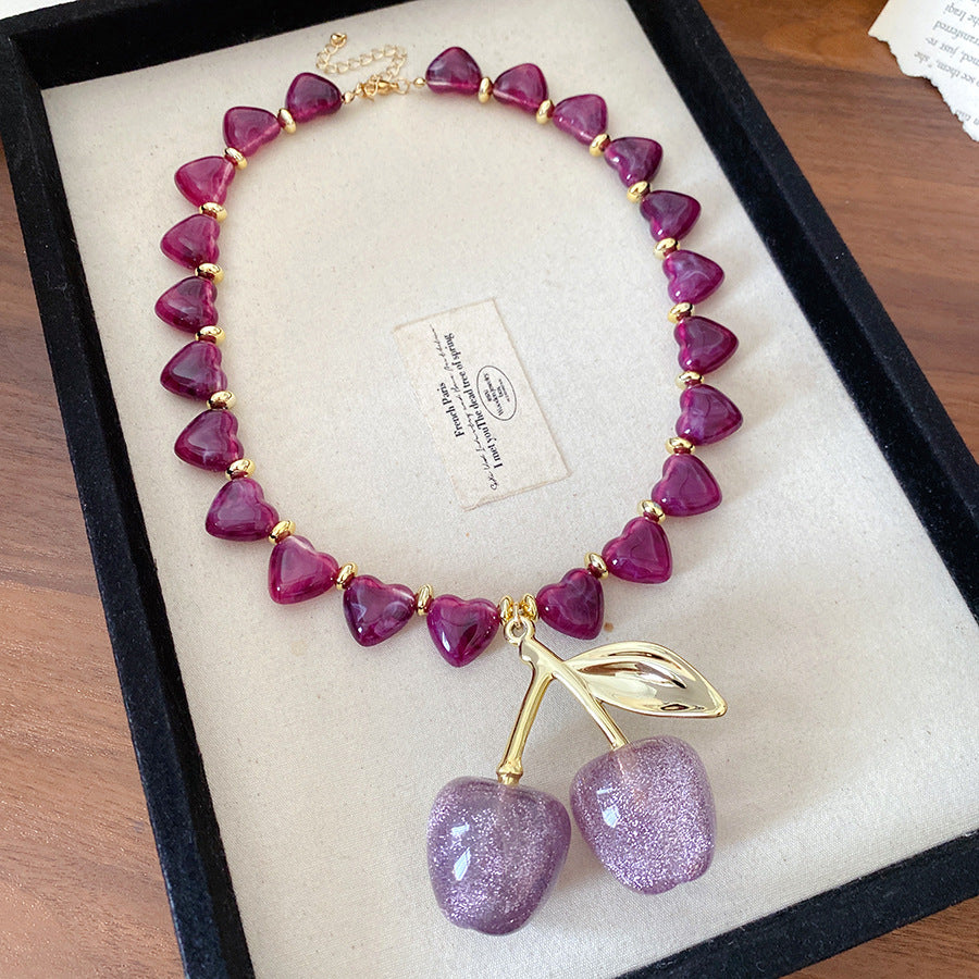 Heart Cherry Necklace Clavicle Chain Niche