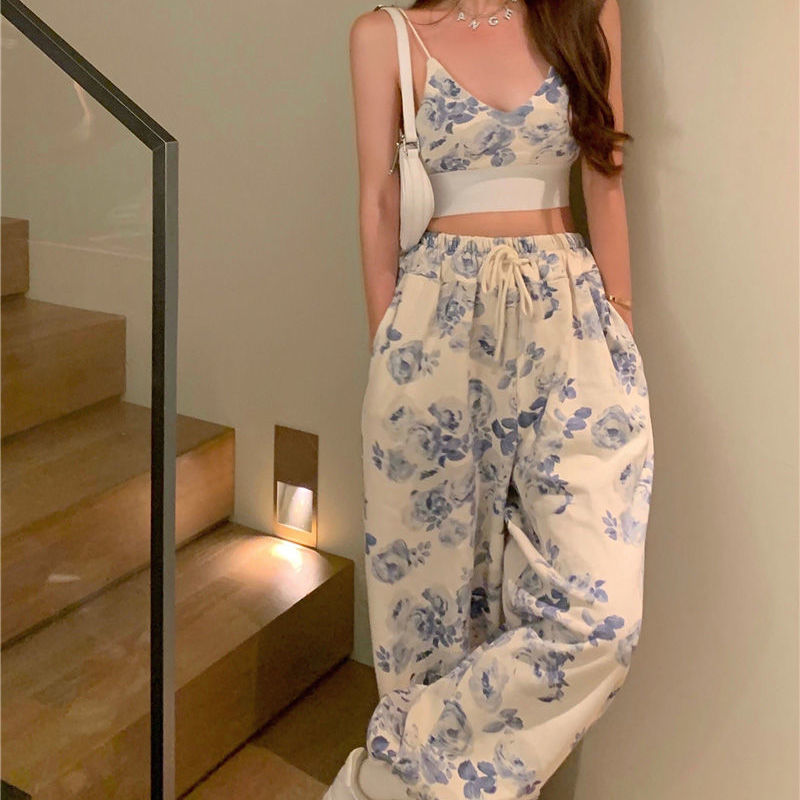 Suit Women Hong Kong Style Wide-leg Pants Design Suspender Top