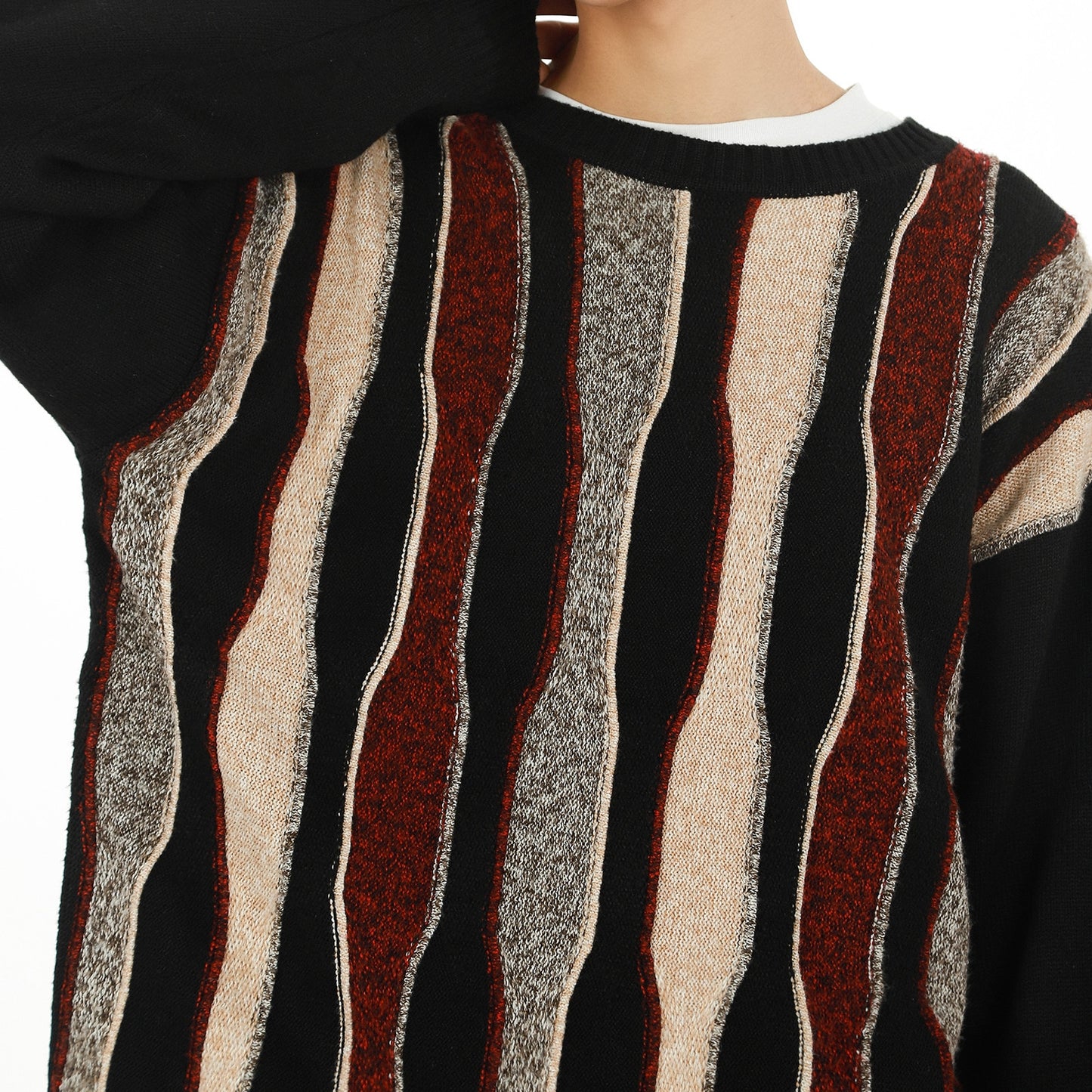 Men's And Women's Retro Personality Round Neck Knitted Striped Sweater