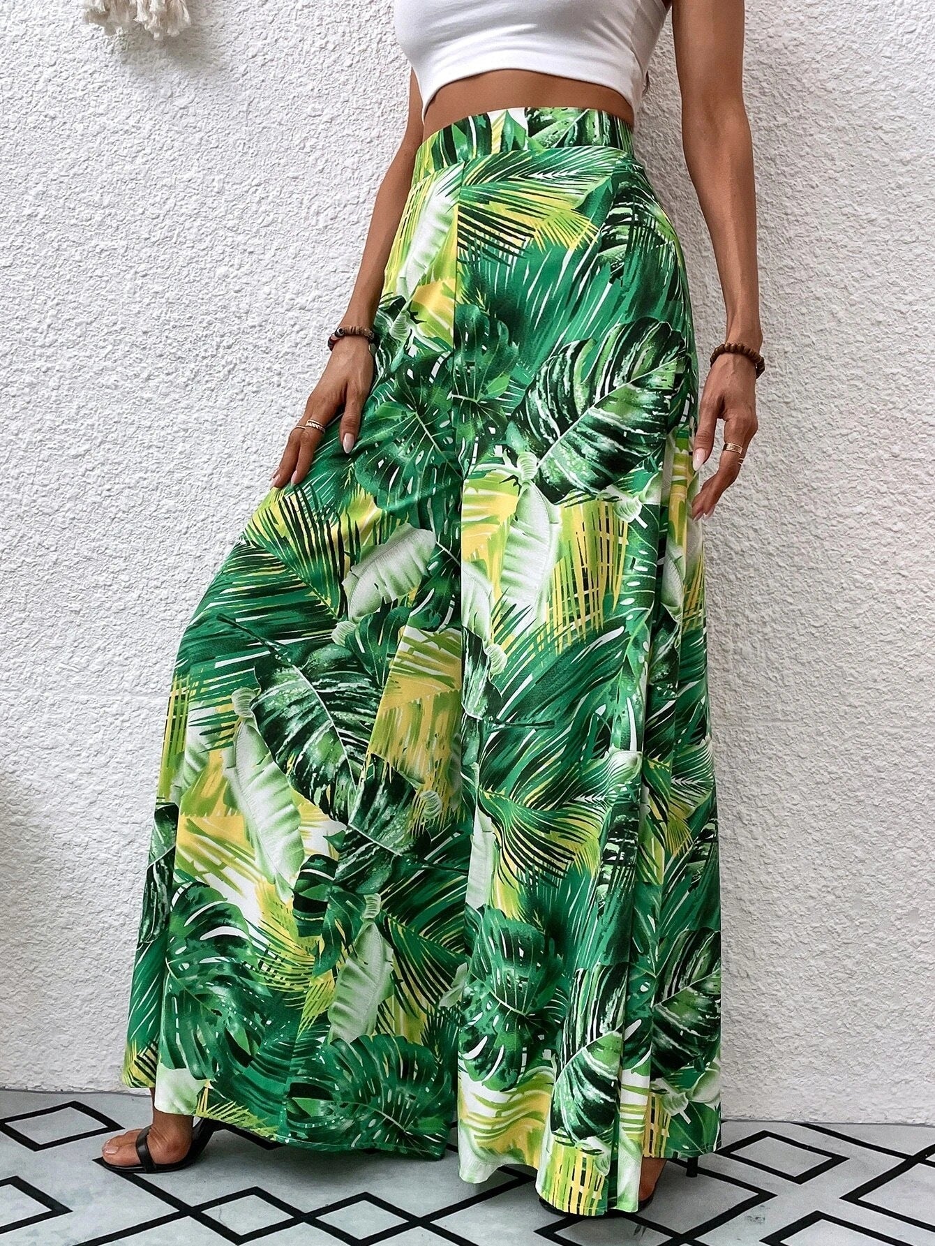 Pantalones anchos de gasa con estampado floral para mujer