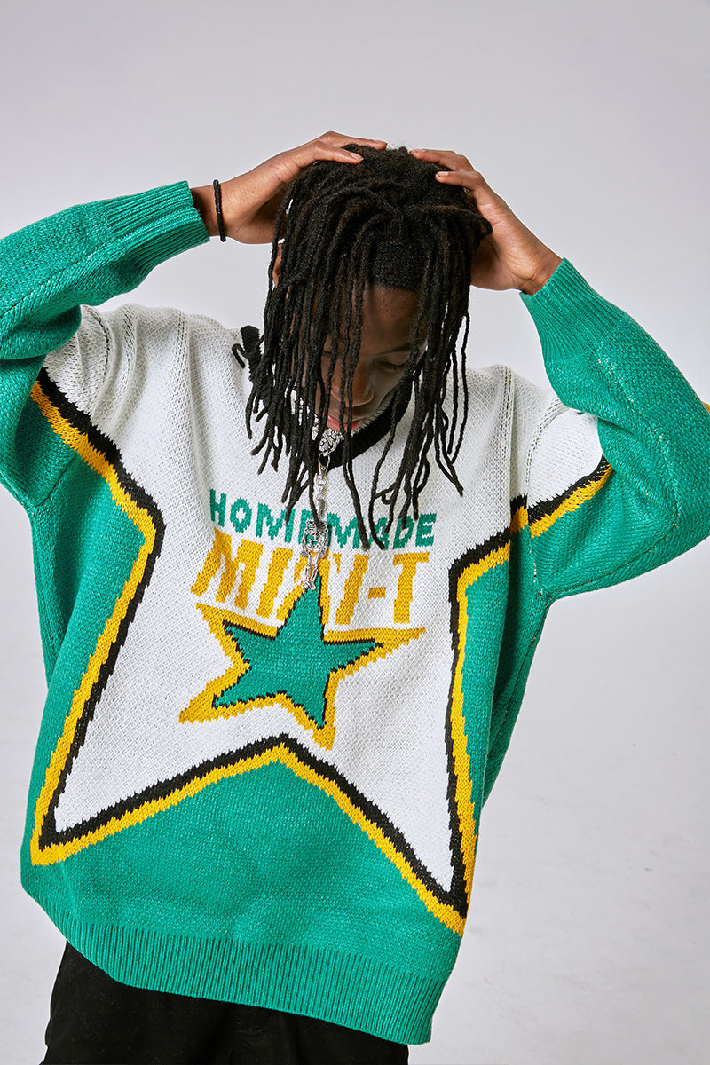 Retro Sweater Men's High Street Letters Embroidered