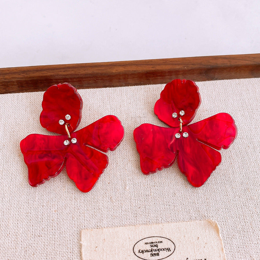 Silver Needle Resin Diamond Flower Earrings