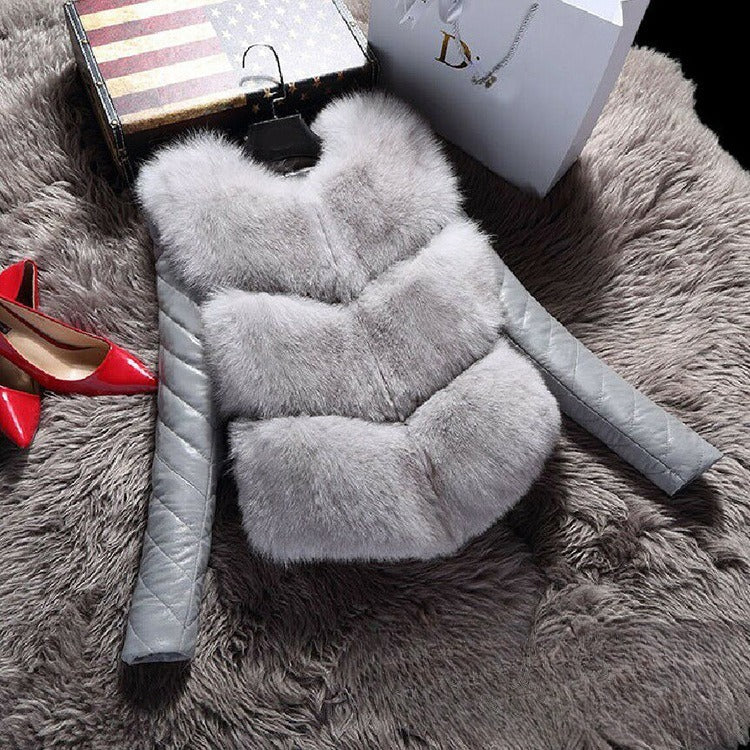 Korean Casual PU Leather Removable Sleeve Warm Coat