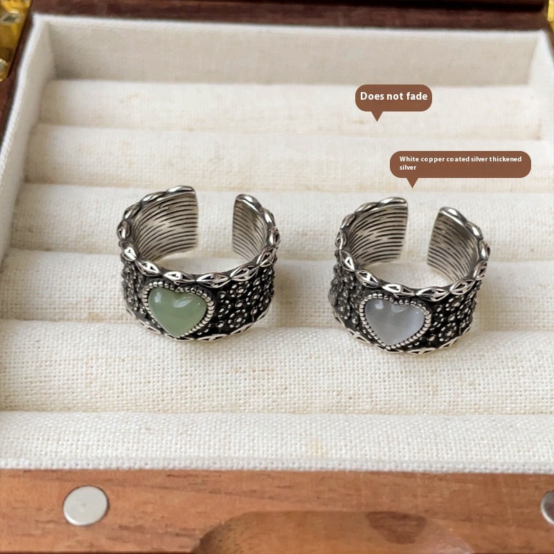 Retro Wide-faced White Moonlight Open Temperament Ring