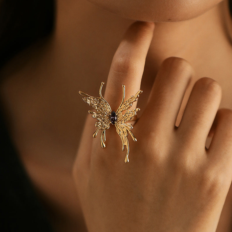 Butterfly Animal Element Exaggerated Personalized Copper Plating Finger Ring