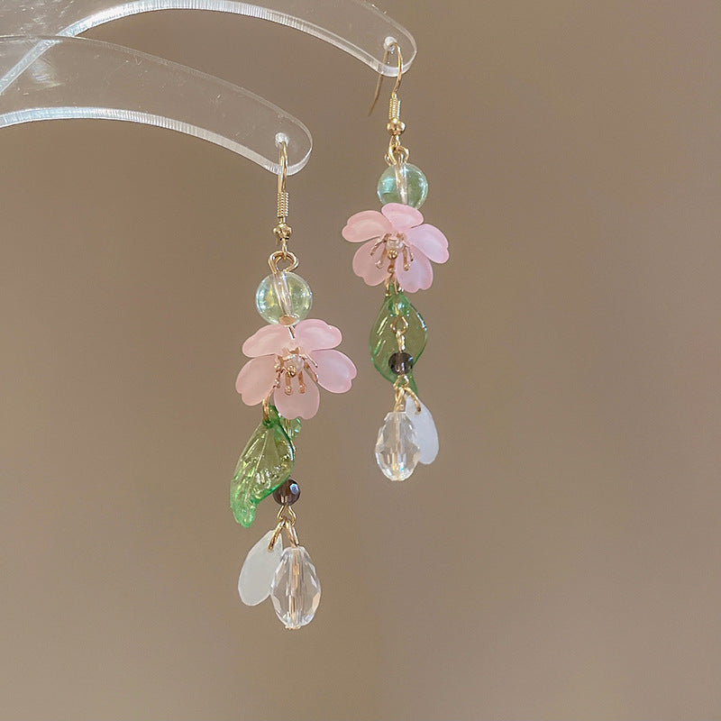 Silver Needle Fabric Flower Pendant Earrings For Women