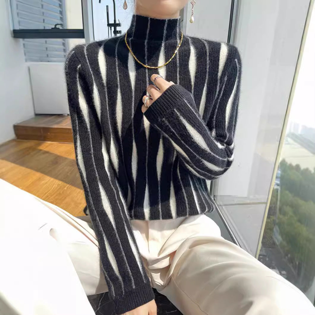 Knitwear Women's Half Turtleneck Loose Multicolor Pullover Thick Sweater