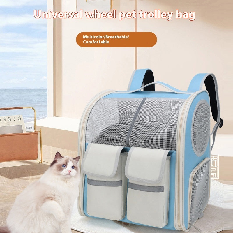 Pet Trolley Bag Cat Bag Large Capacity Portable Breathable Backpack