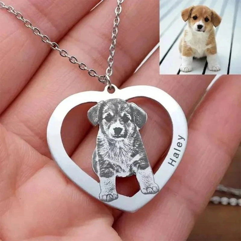 Pet Keychain Stainless Steel Material Heart Wings Dog Cat Commemorative Gift