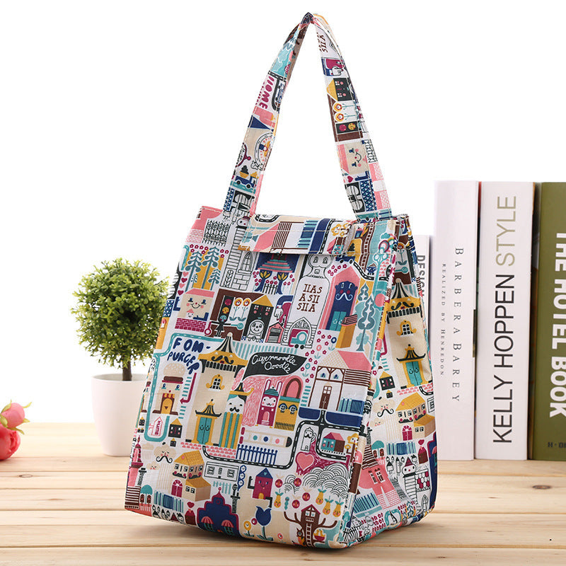 Color Portable Insulated Lunch Bag Cartoon Pattern Outdoor Picnic Bag
