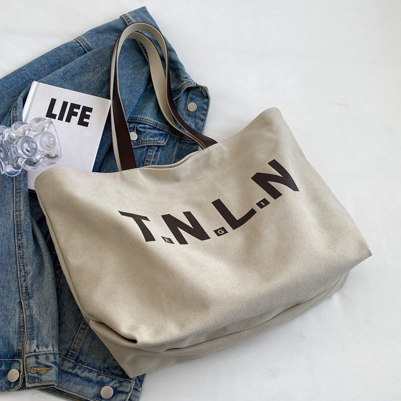 Casual Letter Print Canvas Shoulder Tote