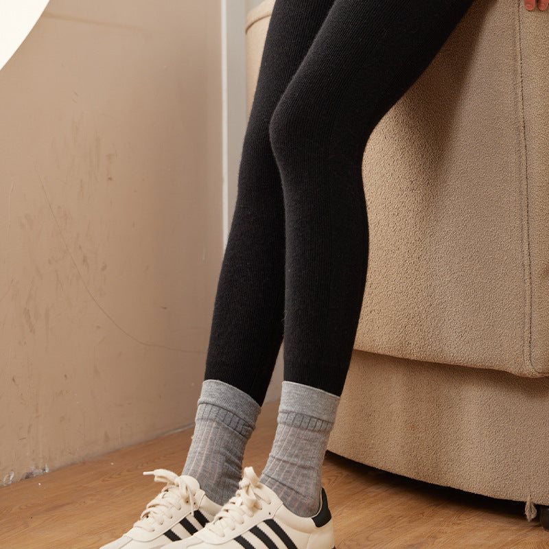 Mallas de cachemira con cordón ajustable para mujer, ropa interior de cintura alta, leggings ajustados