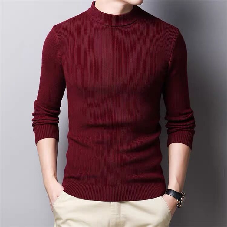 Striped All-match Men's Half-high Neck Long-sleeved Sweater