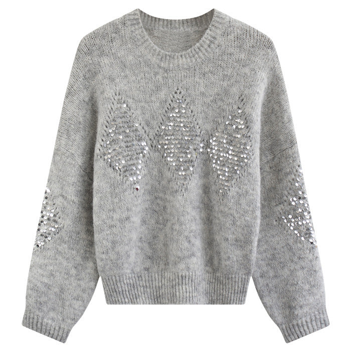 Heavy Embroidery Sequins Loose Sweater Idle Style Loose Outerwear Knitwear