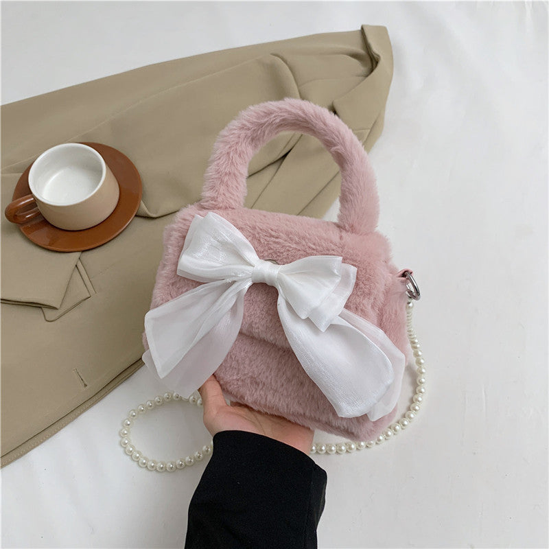 Plush Bag Commuter Pearl Hand Shoulder Messenger Bag