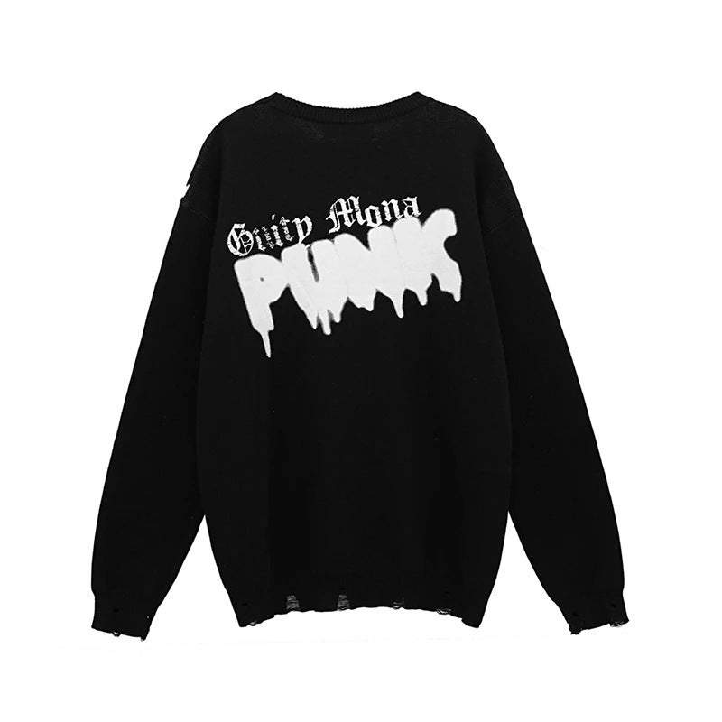 Trendy Neutral Crowd Loose Round Neck Pullover Sweater Knitwear
