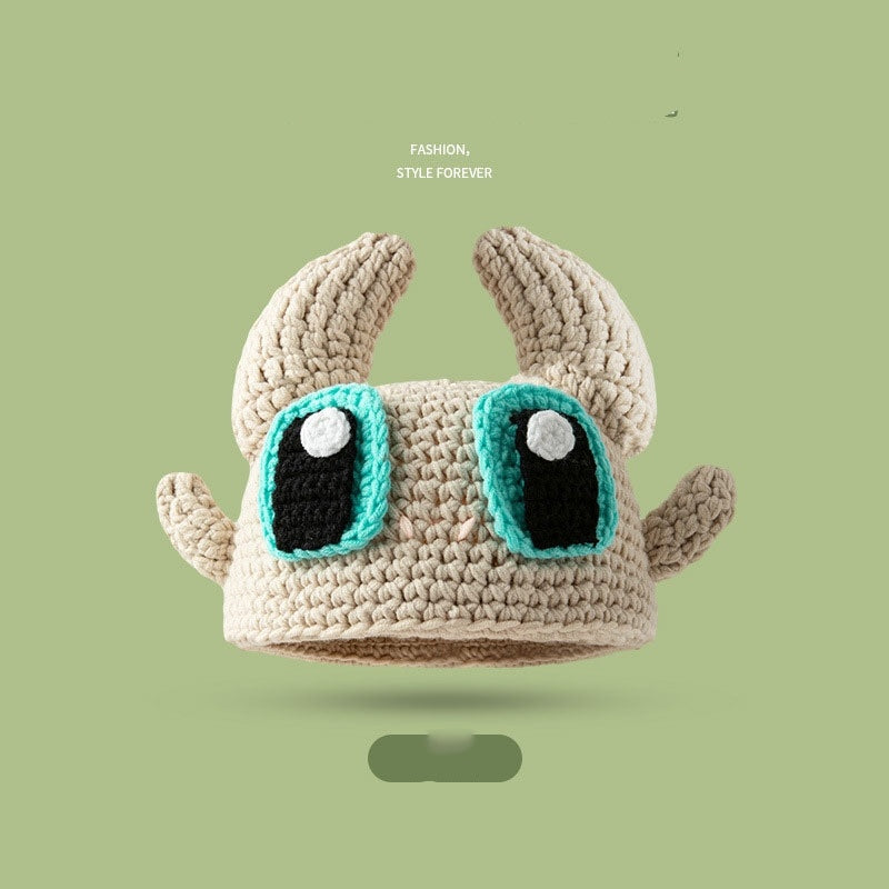 Cartoon Cute Handmade Funny Woolen Knitted Hat Internet Celebrity Same Style Personalized Swing Wool Headgear