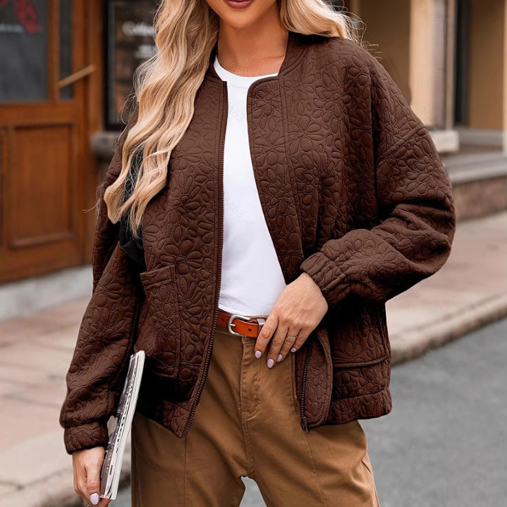 Fashion Cardigan Button Texture Long Sleeve Coat Jacket Women