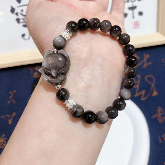 Natural Silver Stone Big Head Fox Bracelet Sweet Girl Bracelet Gift