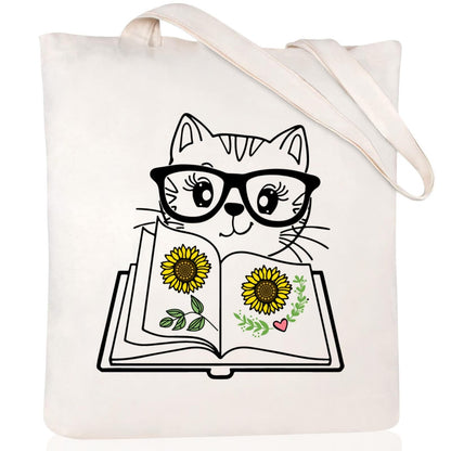 Cartoon Cat Printed Canvas Shoulder Bag