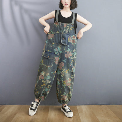 Pantalones vaqueros de una pieza holgados y adelgazantes con tirantes grandes de estilo occidental para mujer