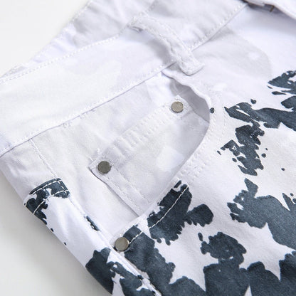 Printed Jeans High Elastic Slim Fit Men Plus Size Pants - BAGMODA