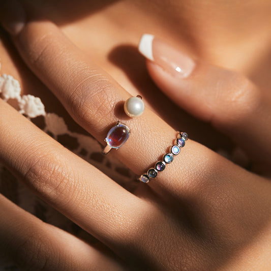 MODIAN MODIAN S925 Sterling Silver Temperamental Moonstone Ring