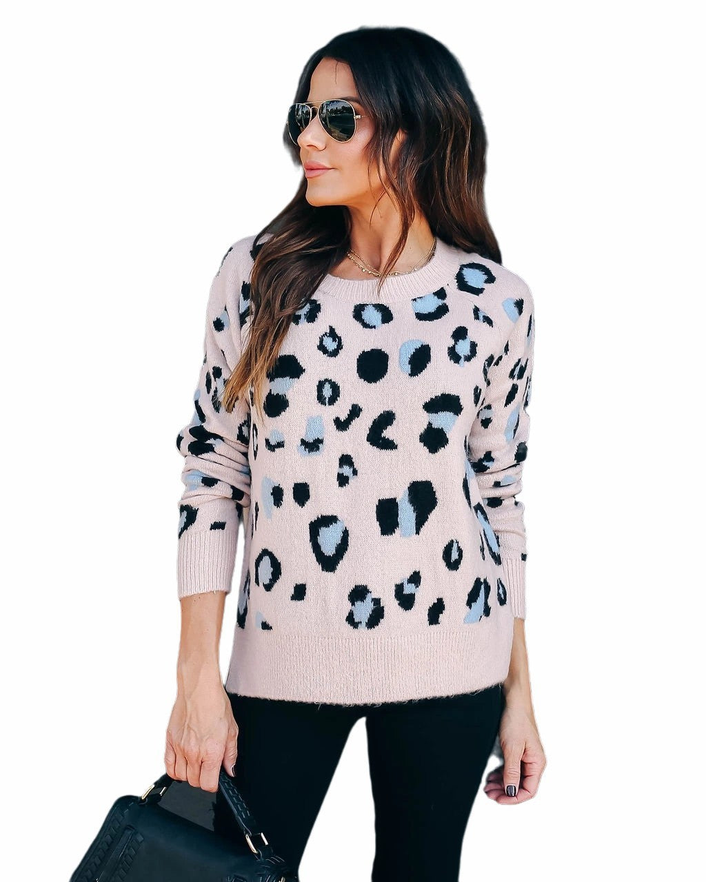 Plus Size Women's Sweater Leopard Print Knitwear Base Clothing Sweater