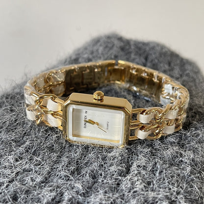 Reloj de mujer exquisito con correa de acero dorado de alta calidad