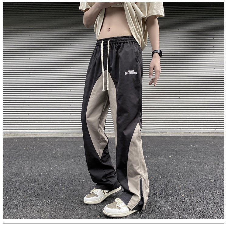 Stitching Embroidery Casual Mopping Trend Men Straight - leg Pants - BAGMODA