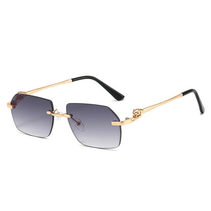 Rahmenlose Leoparden-Sonnenbrille mit Besatz für Männer und Frauen