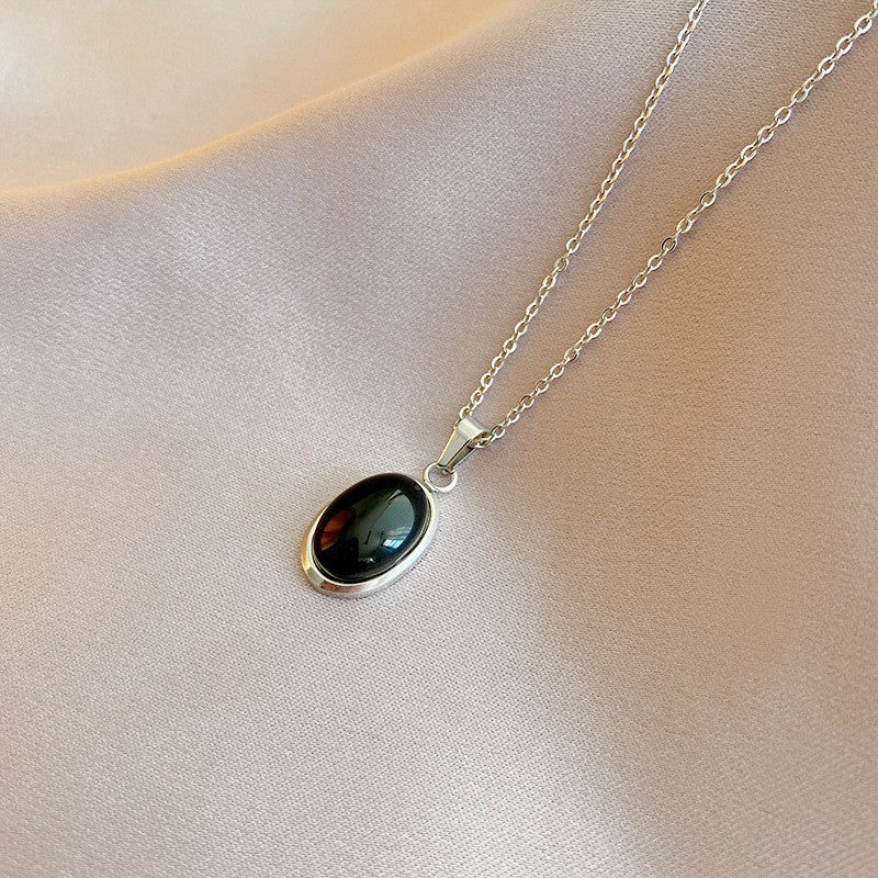 Oval Cat Eye Pendant Titanium Steel Necklace Special-interest Design